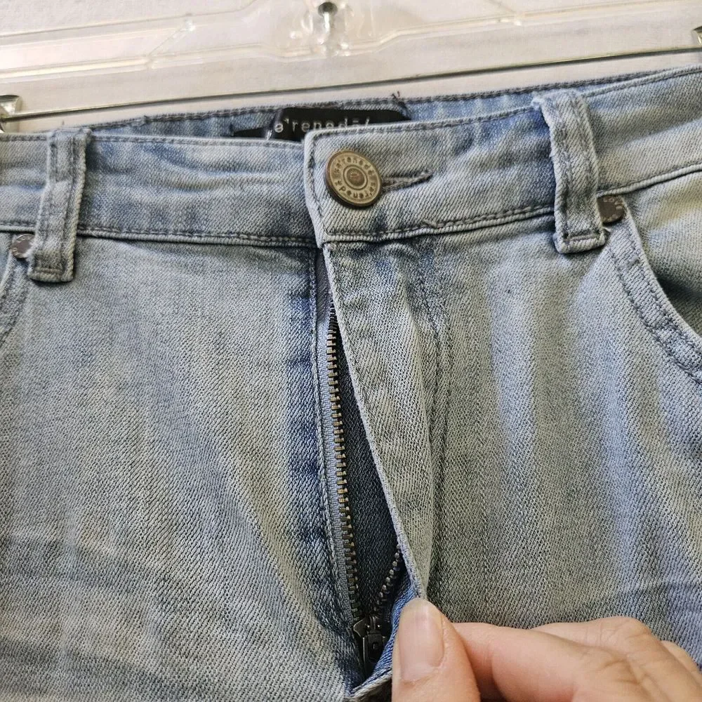 Serenede Jeans Mens Size 34 Skinny‎ Ripped Denim Medium Wash Distressed Raw Hem